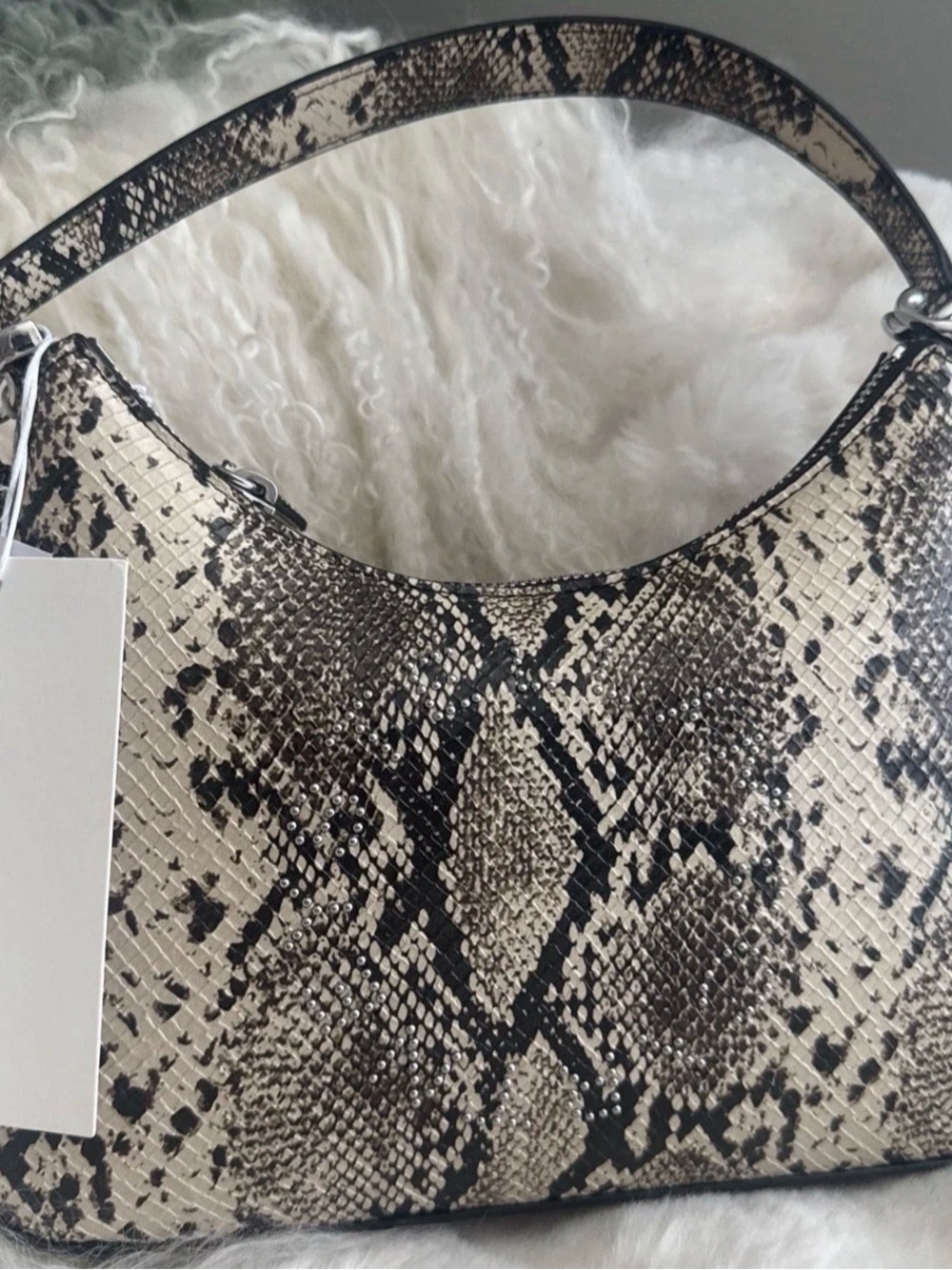 Stella McCartney Black and Beige Faux Snakeskin Shoulder Bag - Picture 1 of 5